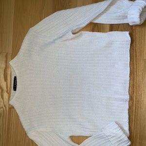 ZAFUL Mockneck Knit Cropped Sweater in White/Cream